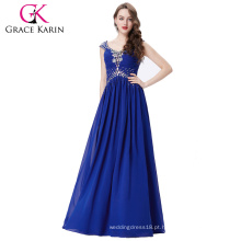 Grace Karin Sexy Mulheres sem mangas Backless Long Elegante Chiffon Royal Blue Vestido formal da noite CL6189